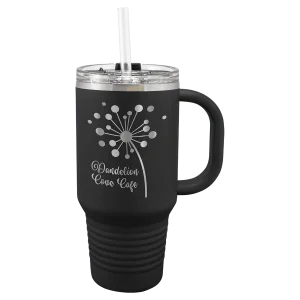 Polar Camel 32 oz. Black Travel Mug with Snap Lid & Straw