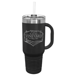 Polar Camel 40 oz. Black Travel Mug with Snap Lid & Straw