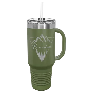 Polar Camel 40 oz. Olive Green Travel Mug with Snap Lid & Straw