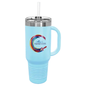 Polar Camel 40 oz. Light Blue Travel Mug with Snap Lid & Straw