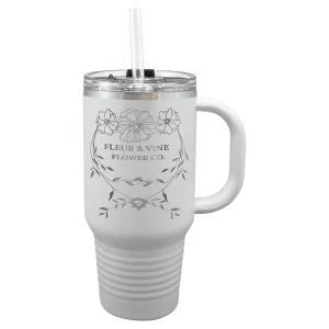 Polar Camel 32 oz. White Travel Mug with Snap Lid and Straw