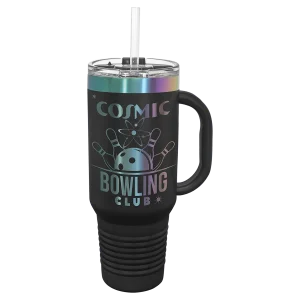 Polar Camel 40 oz. Black/Prism Travel Mug with Handle & Straw