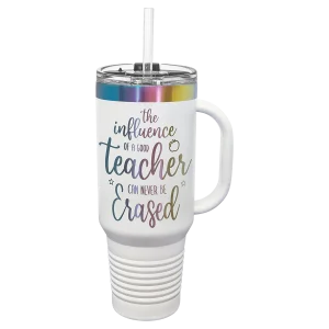 Polar Camel 40 oz. White/Prism Travel Mug with Handle & Straw