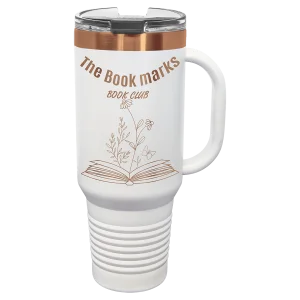 Polar Camel 40 oz. White/Rose Gold Travel Mug with Handle & Straw