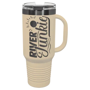 Polar Camel 40 oz. Warm Sand/Ghost Black Travel Mug with Handle & Straw