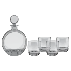 Polar Camel 750 mL Flat Round Glass Decanter Set with Four DG302S          10 oz. Rocks Glasses in Black Gift Box with Printed Paper Sleeve