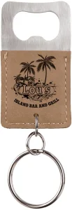 Rectangle Light Brown Engraved Faux Leather Bottle Opener Keychain