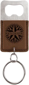 Rectangle Dark Brown Engraved Faux Leather Bottle Opener Keychain