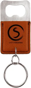 Rectangle Rawhide Engraved Faux Leather Bottle Opener Keychain