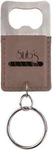 Rectangle Gray Engraved Faux Leather Bottle Opener Keychain