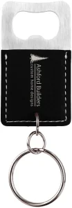 Rectangle Black/Silver Engraved Faux Leather Bottle Opener Keychain