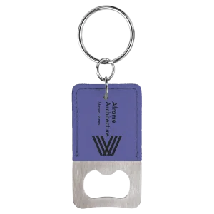 Rectangle Purple Engraved Faux Leather Bottle Opener Keychain
