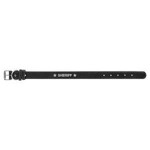 Small 15" x 3/4" Black/Silver Engraved Faux Leather Dog Collar
