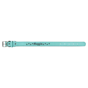 Small 15" x 3/4" Teal Engraved Faux Leather Dog Collar