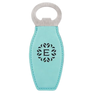 Teal Engraved Faux Leather Bottle Opener with Magnet