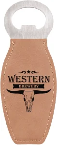 Light Brown Engraved Faux Leather Bottle Opener with Magnet